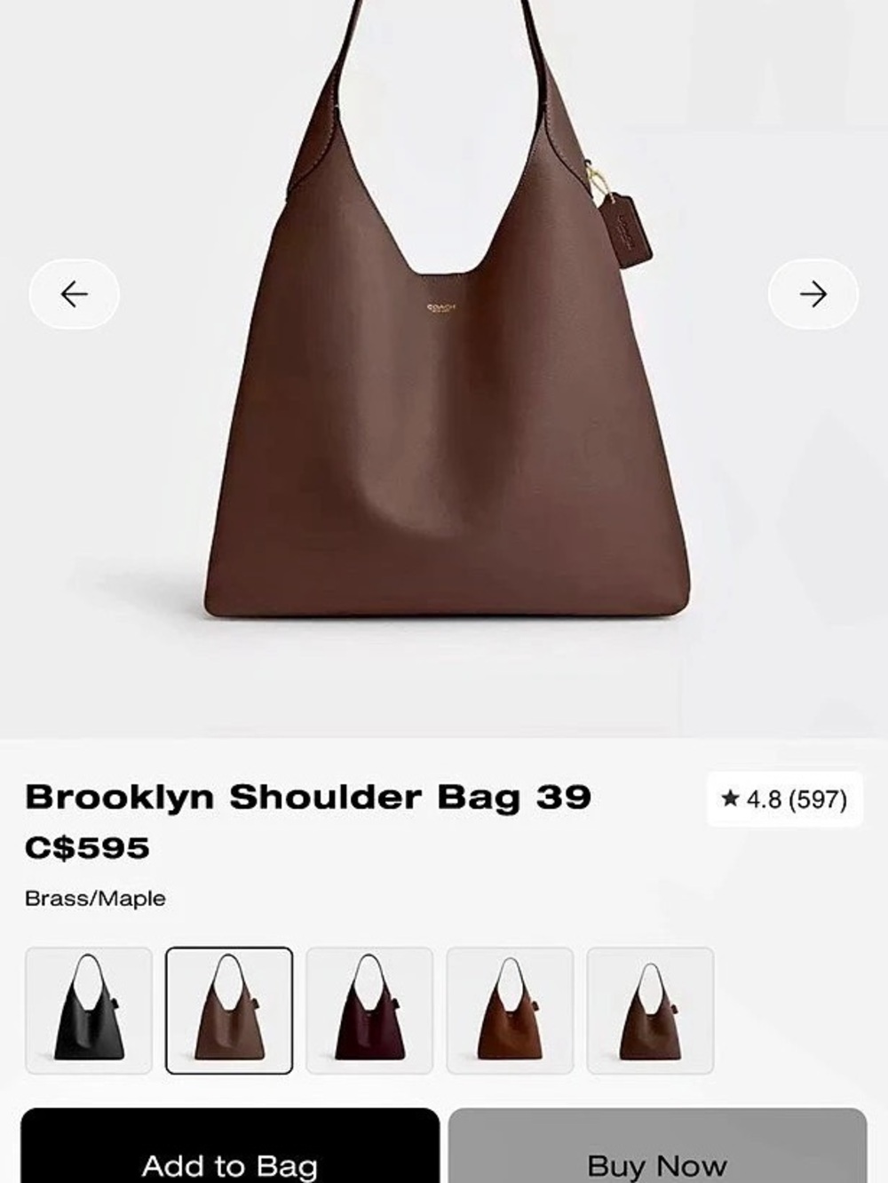 Coach Brooklyn Shoulder Bag 39 Leather Shoulder Bag in Brown Like New - Picture 5 of 5